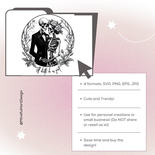 "Till Death Do Us Part Skeleton Couple" – Gothic Love Digital Design for Weddings, Apparel & More