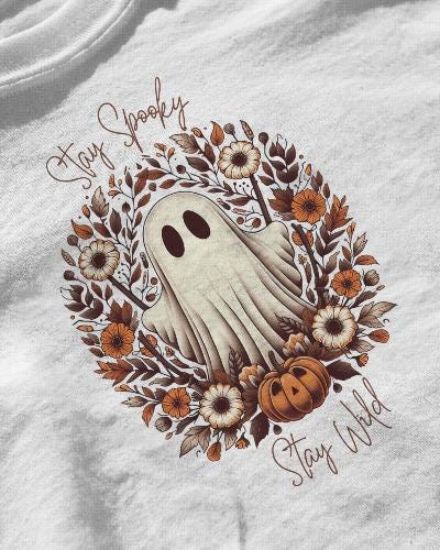 "Stay Spooky, Stay Wild" – Boho Ghost Pumpkin Digital Design for Fall & Halloween Apparel