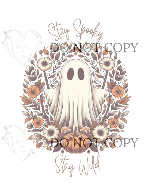 "Stay Spooky, Stay Wild" – Boho Ghost Pumpkin Digital Design for Fall & Halloween Apparel