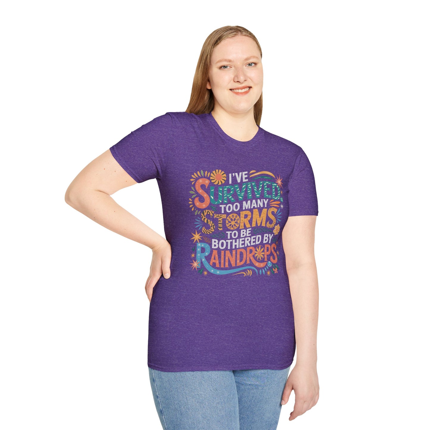 Inspirational Softstyle T-Shirt - "I've Survived Too Many Storms" - Comfortable Casual Wear, Gift for Friends, Motivational Tee, [...]