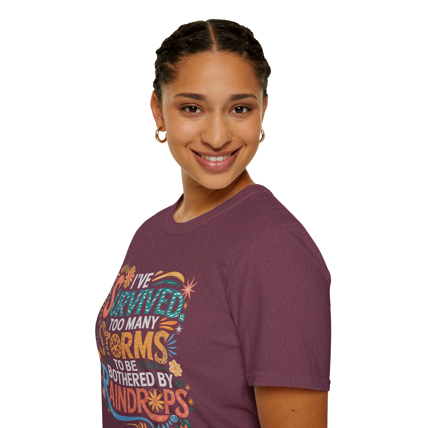 Inspirational Softstyle T-Shirt - "I've Survived Too Many Storms" - Comfortable Casual Wear, Gift for Friends, Motivational Tee, [...]